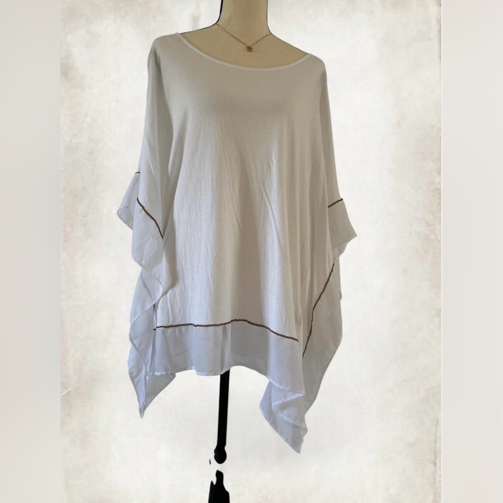Jennifer Lopez White Poncho Top with Gold Trim